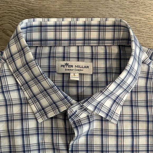 Peter Millar Summer Comfort Men’s Large Blue Plaid Long Sleeve Button Up Casual - Picture 1 of 7
